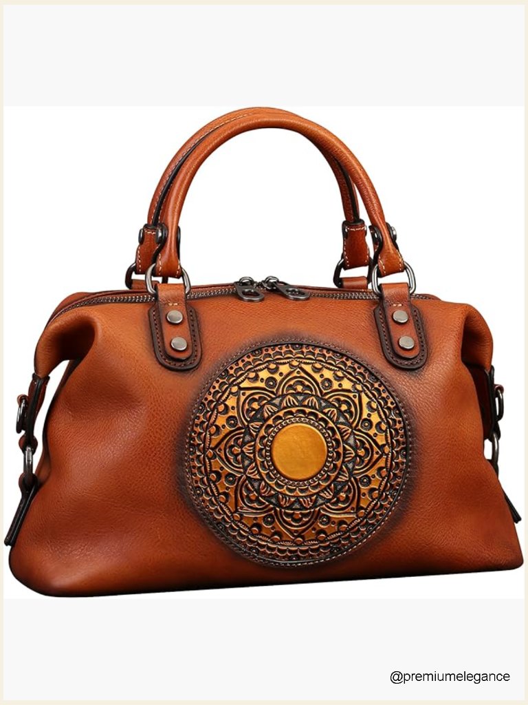 Genuine Leather Crossbody Tote Bag Handcrafted Retro 3d Mandela